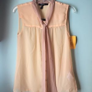 BCBG Sleeveless Button Up Shirt with Knot Tie